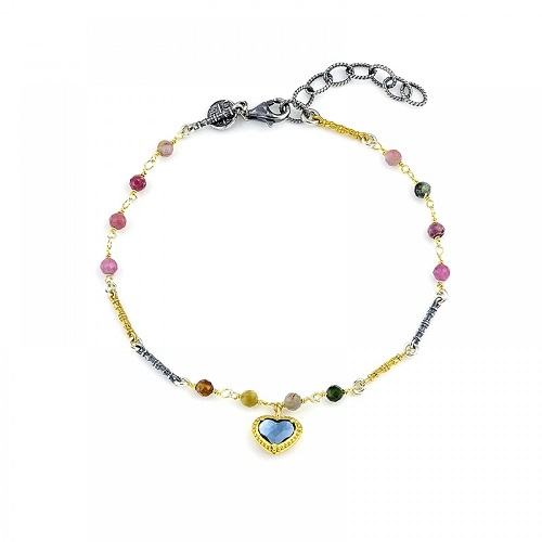 Bracelet with Blue and Pink Crystal in Heart Shape B135-5
