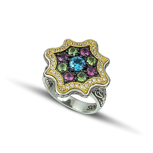 Ring with Semi-Precious Gemstones and Zircon D113