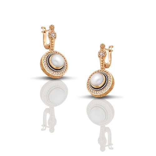 Earrings with Pearls and Zircon Stones S259