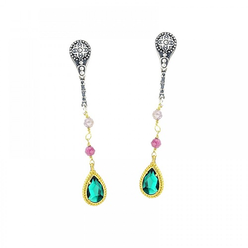 Earrings with Blue and Green Goldplated Crystals S135-6