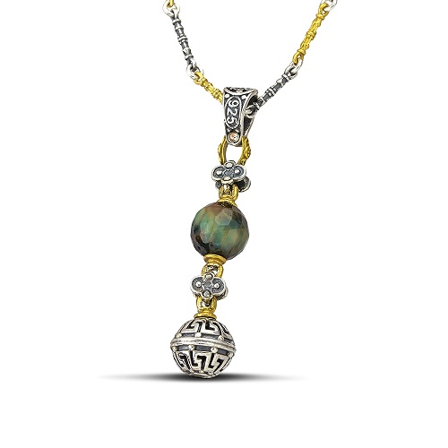 Pendant with Mineral Stone & Tricolour Chain M120-3