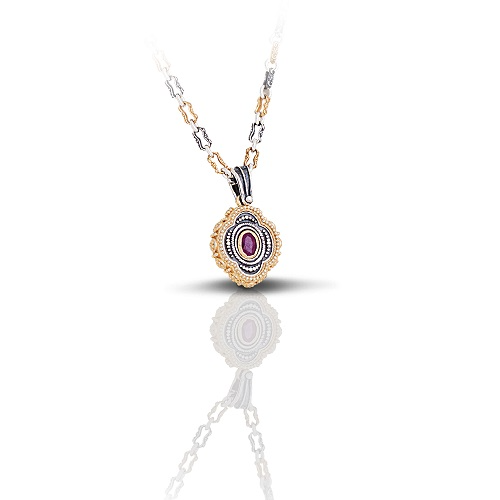 Pendant with Semiprecious Stone & Tricolour Chain M251