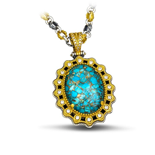 Pendant with Turquoise Gemstone & Tricolour Chain M115