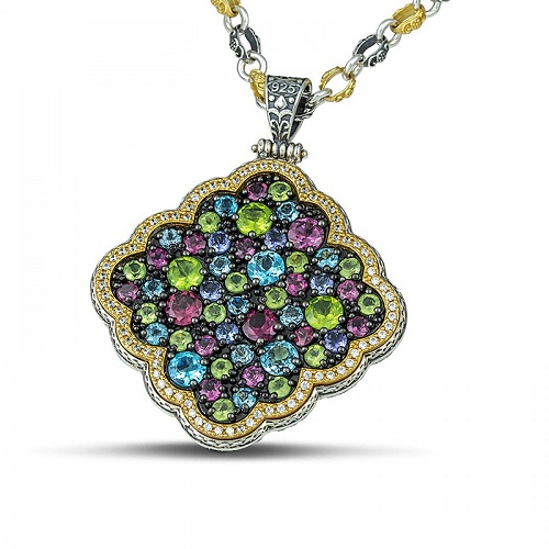 Reversible Pendant 925 with Semiprecious and Zircon Stones M113