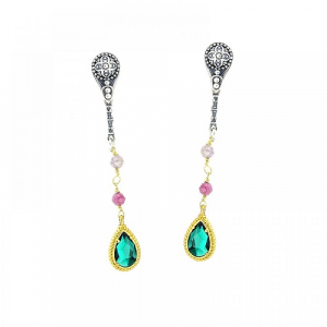 Earrings with Blue and Green Goldplated Crystals S135-6