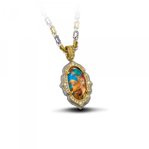 Pendant with Mosaic Stone & Tricolour Chain M90