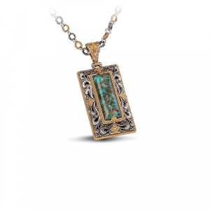 Pendant with Turquoise Gemstone & Tricolour Chain M79