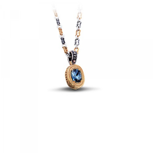 Reversible Pendant with Swarovski Crystal, Gemstone & Tricolour Chain M69