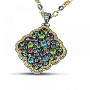 Reversible Pendant 925 with Semiprecious and Zircon Stones M113